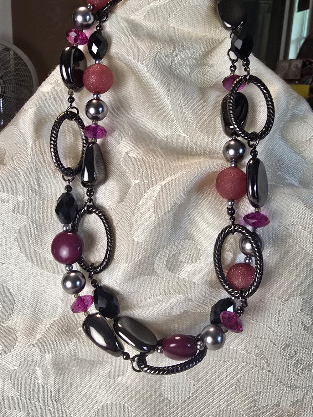 Premiere Designs Multi-Strand Dark Pink and Black Beaded Necklace